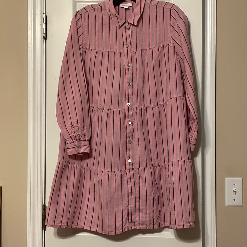 COPY - NWOT J jill linen tiered dress. Long sleeves, shirt dress style. SP